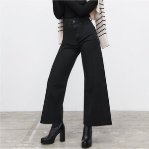 ZARA Black Marine Straight High Rise Wide Leg Pants Jeans Raw Hem Size 2